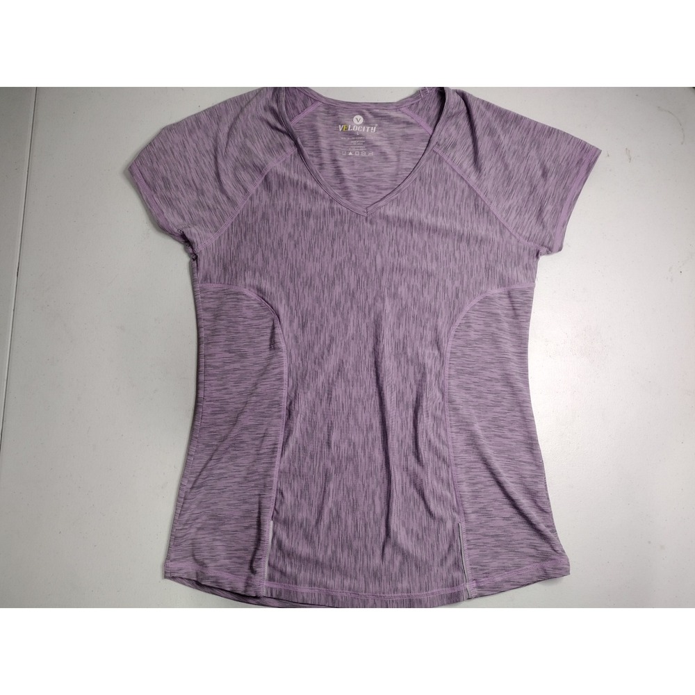 Velocity Womens Purple Space Dye V-Neck Athletic Short Sleeve Shirt Large‎